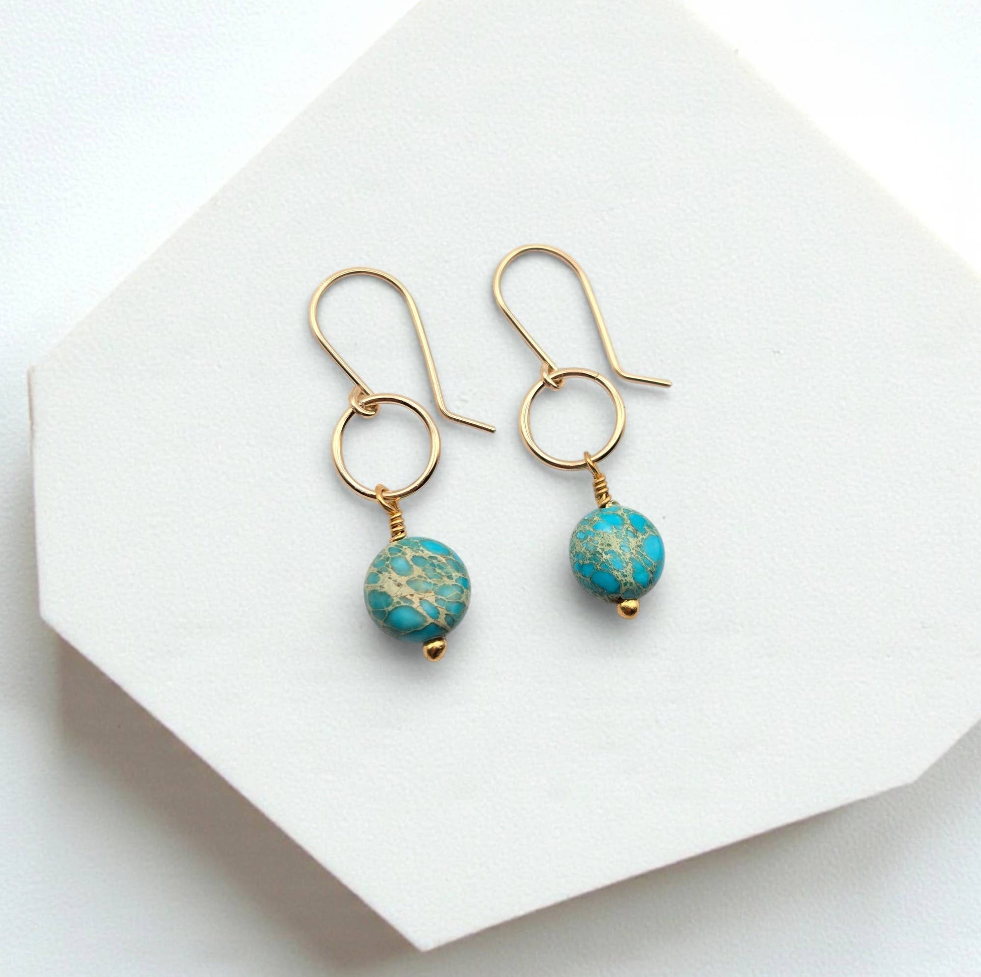Gold and Turquoise Dangle Earrings - La Vie Est Belle