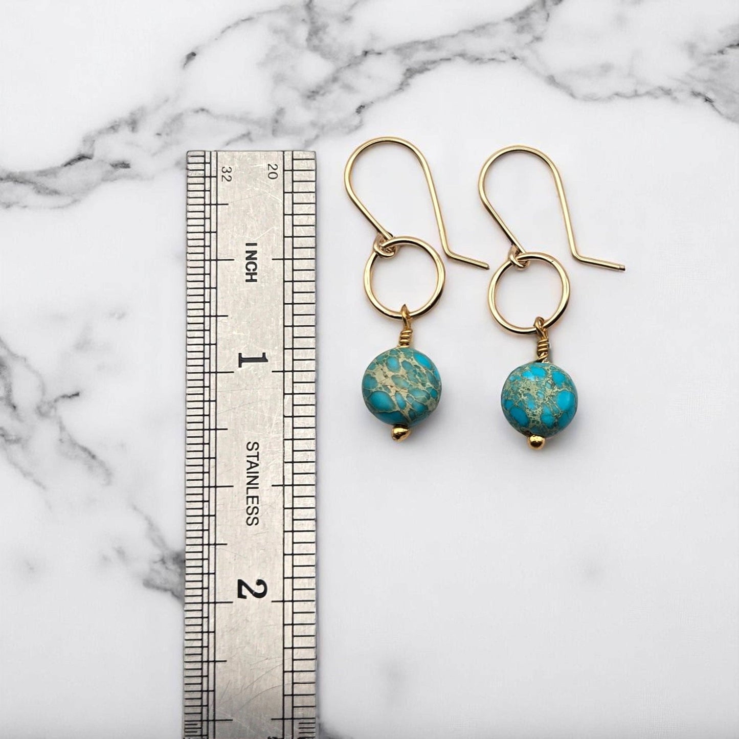 Gold and Turquoise Dangle Earrings - La Vie Est Belle