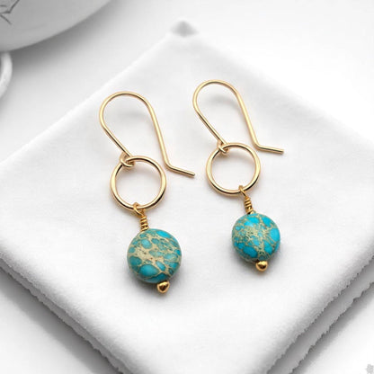 Gold and Turquoise Dangle Earrings - La Vie Est Belle