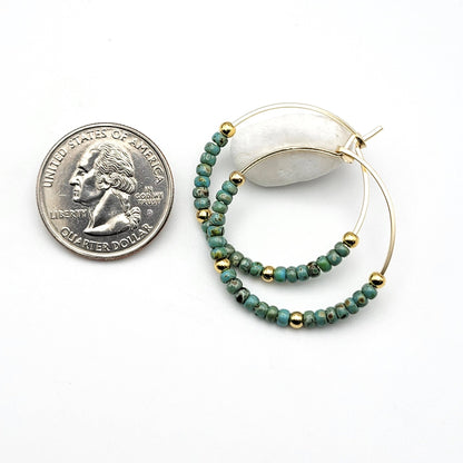 Gold Filled Boho Hoop with Turquoise Beads - Summer Earrings - La Vie Est Belle