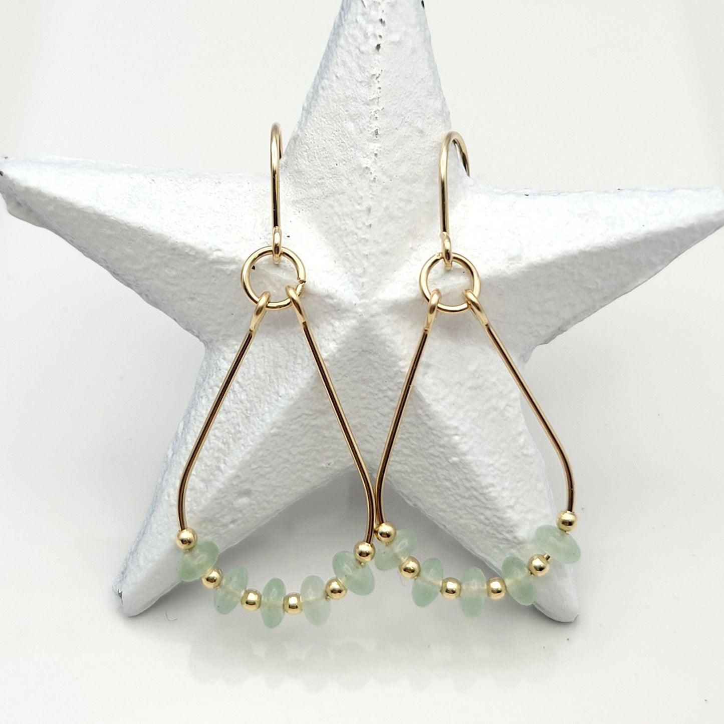 Gold & Green Aventurine Teardrop Hoop Earrings - La Vie Est Belle