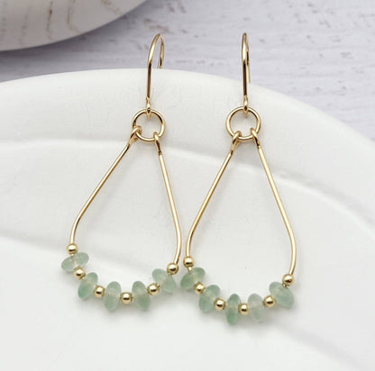 Gold & Green Aventurine Teardrop Hoop Earrings - La Vie Est Belle