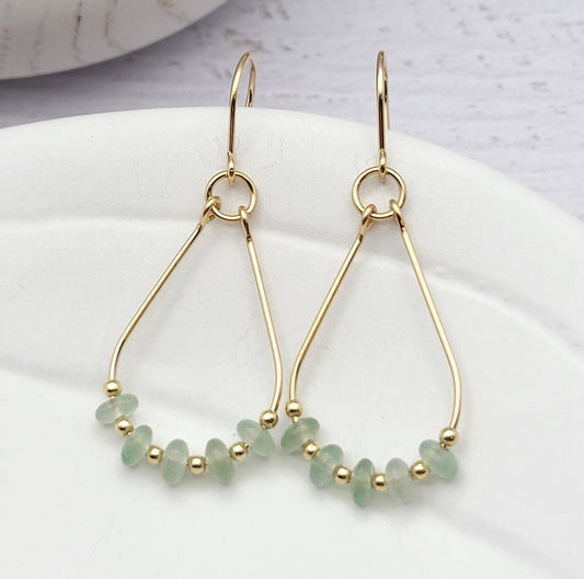 Gold & Green Aventurine Teardrop Hoop Earrings - La Vie Est Belle