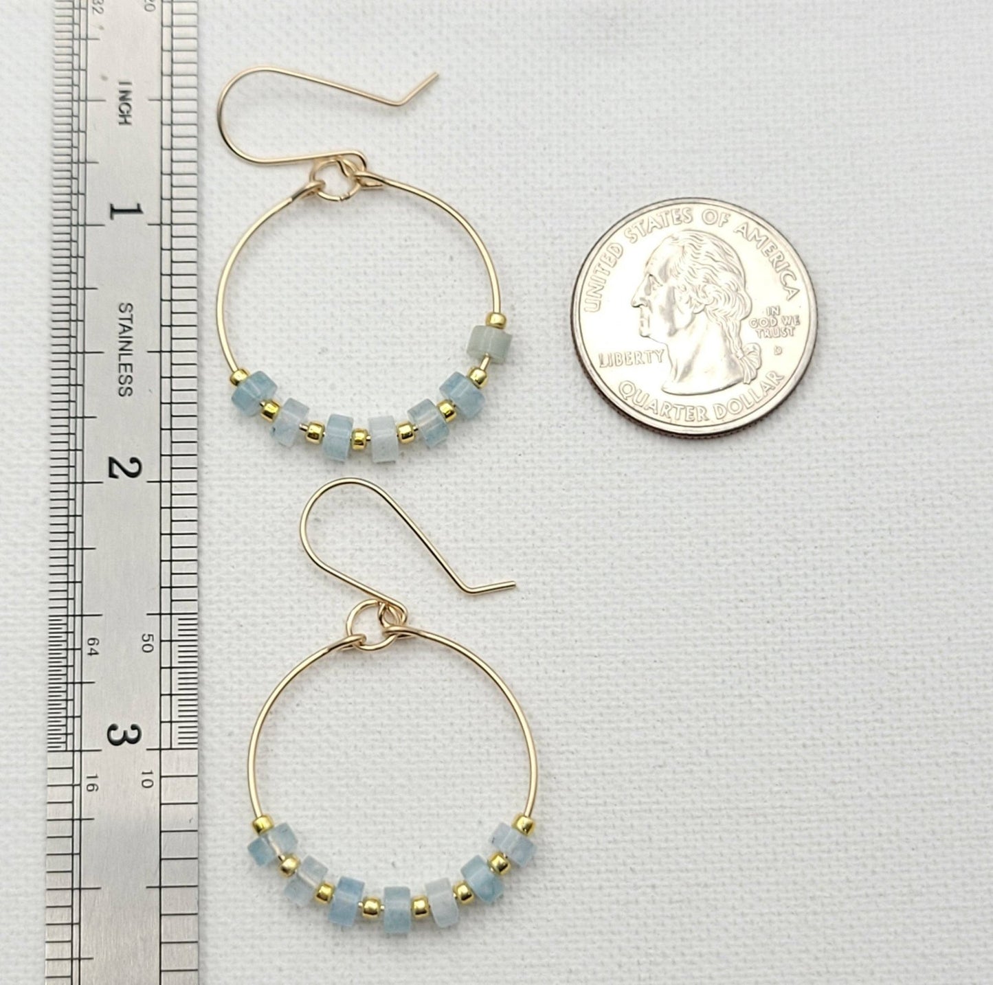 Gold Hoop Earrings with Aquamarine Gemstones - La Vie Est Belle