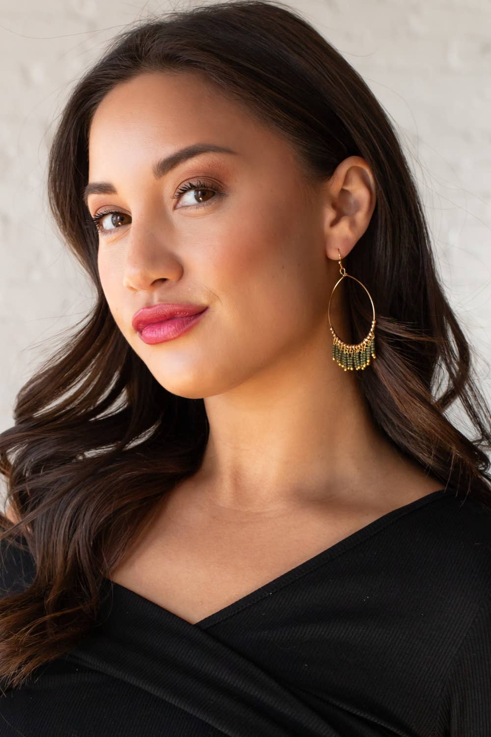 Gold Hoop Earrings with Olive Beads - La Vie Est Belle