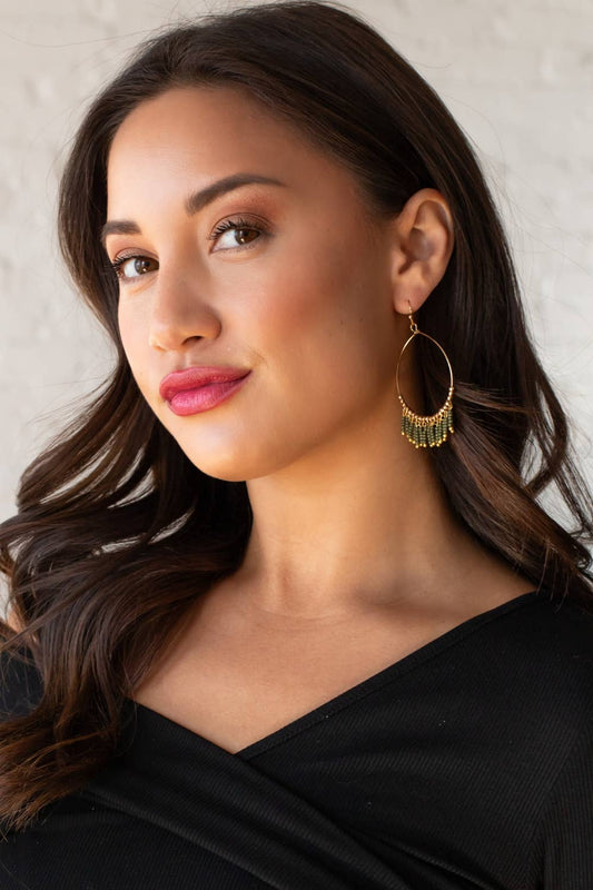 Gold Hoop Earrings with Olive Beads - La Vie Est Belle