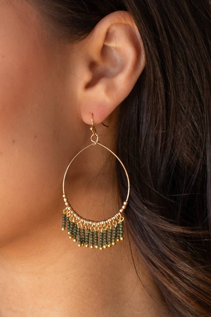Gold Hoop Earrings with Olive Beads - La Vie Est Belle