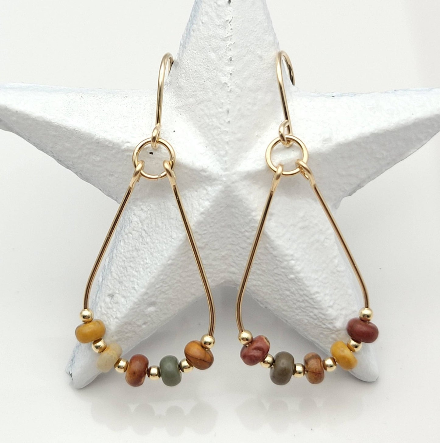 Gold & Red Creek Jasper Teardrop Hoop Earrings - La Vie Est Belle