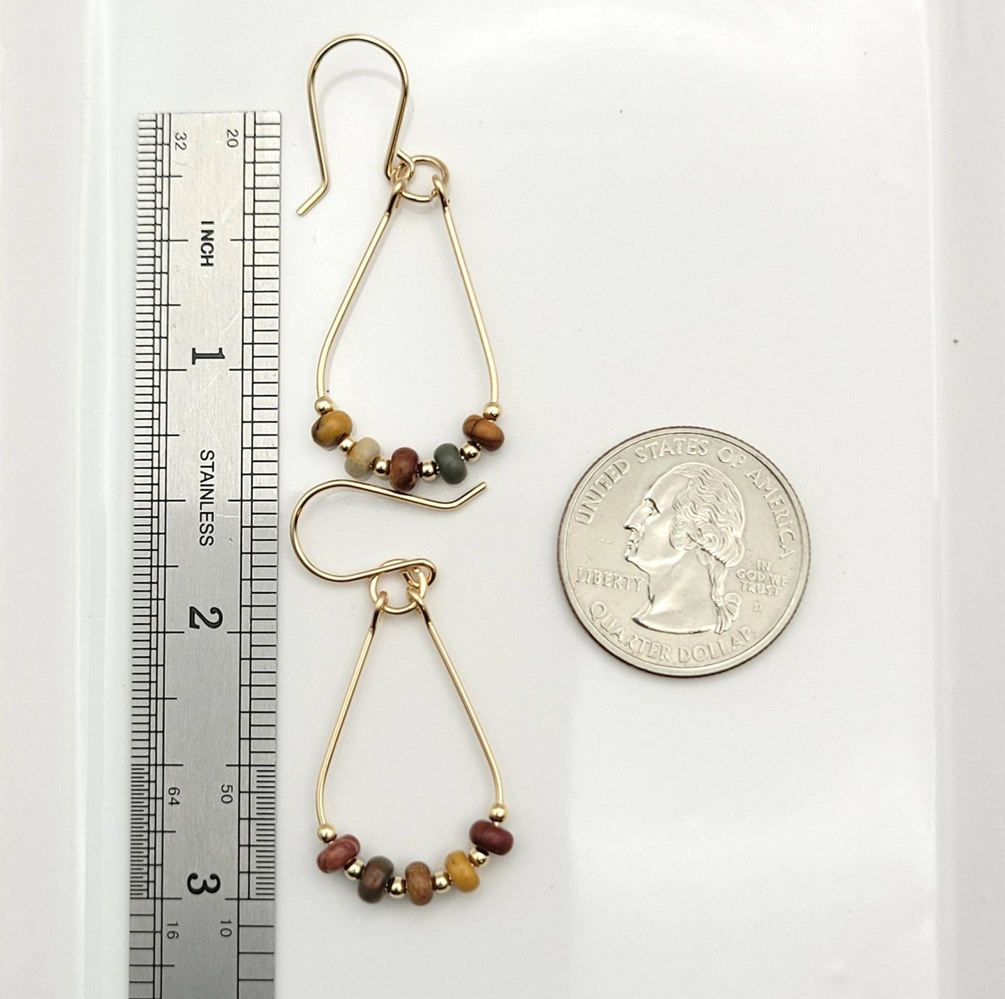 Gold & Red Creek Jasper Teardrop Hoop Earrings - La Vie Est Belle