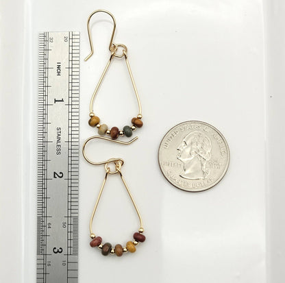 Gold & Red Creek Jasper Teardrop Hoop Earrings - La Vie Est Belle