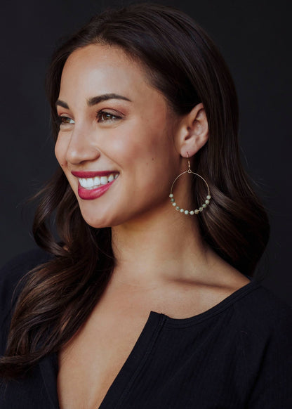 Gold Wire Dangle Hoop Earrings - Sage - La Vie Est Belle