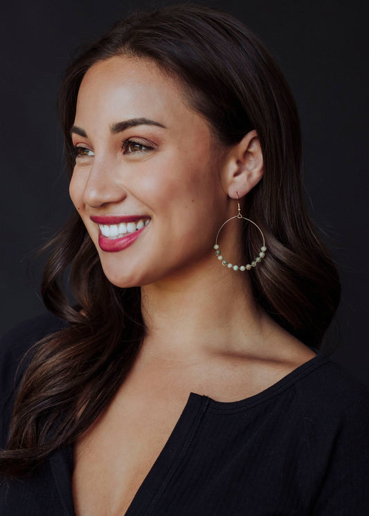 Gold Wire Dangle Hoop Earrings - Sage - La Vie Est Belle