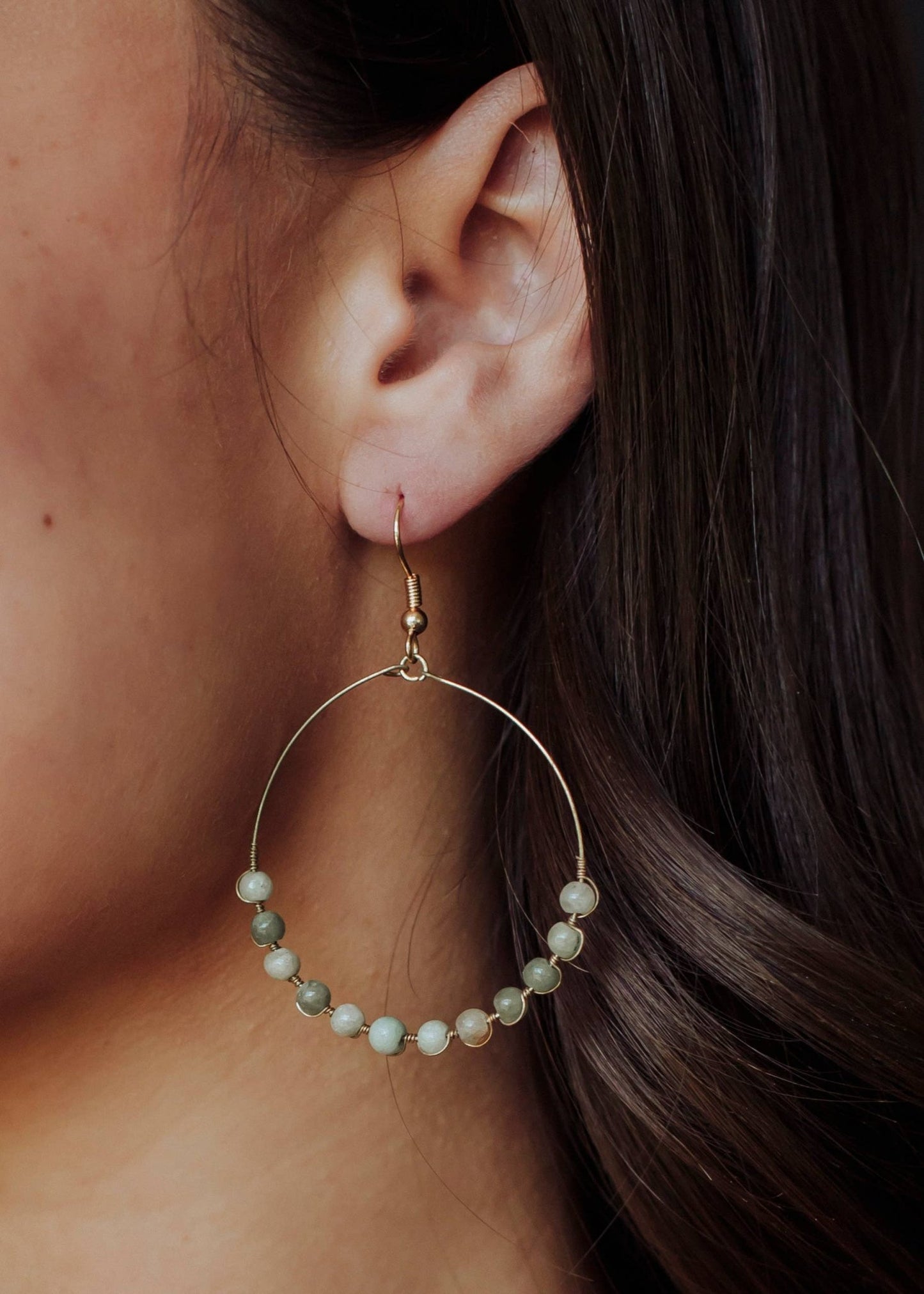 Gold Wire Dangle Hoop Earrings - Sage - La Vie Est Belle