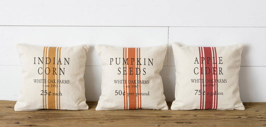 Grain Sack Pillows - Pumpkin, Apple, Corn - La Vie Est Belle