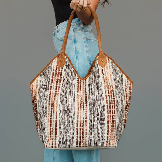 Gray & Brown Textured Tote - La Vie Est Belle