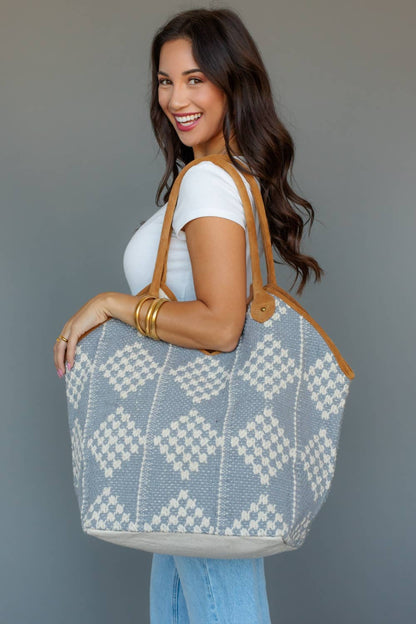 Gray & Cream Diamond Pattern Tote - La Vie Est Belle