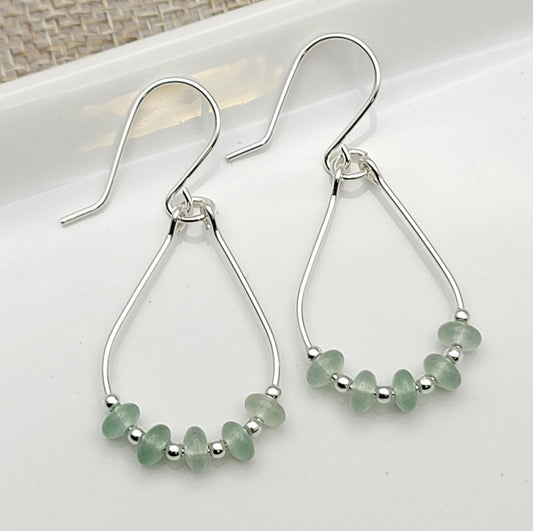 Green Aventurine and Silver Teardrop Hoop Earrings - La Vie Est Belle