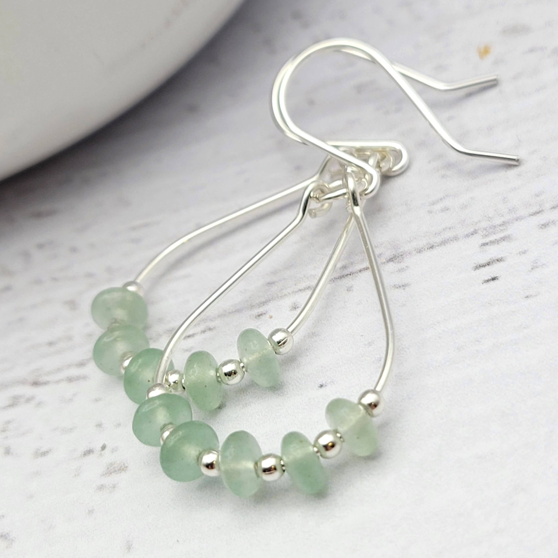 Green Aventurine and Silver Teardrop Hoop Earrings - La Vie Est Belle