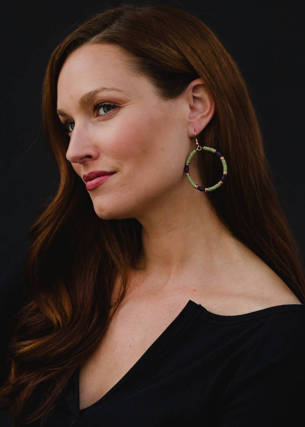Green Beaded Hoop Dangle Earrings - La Vie Est Belle