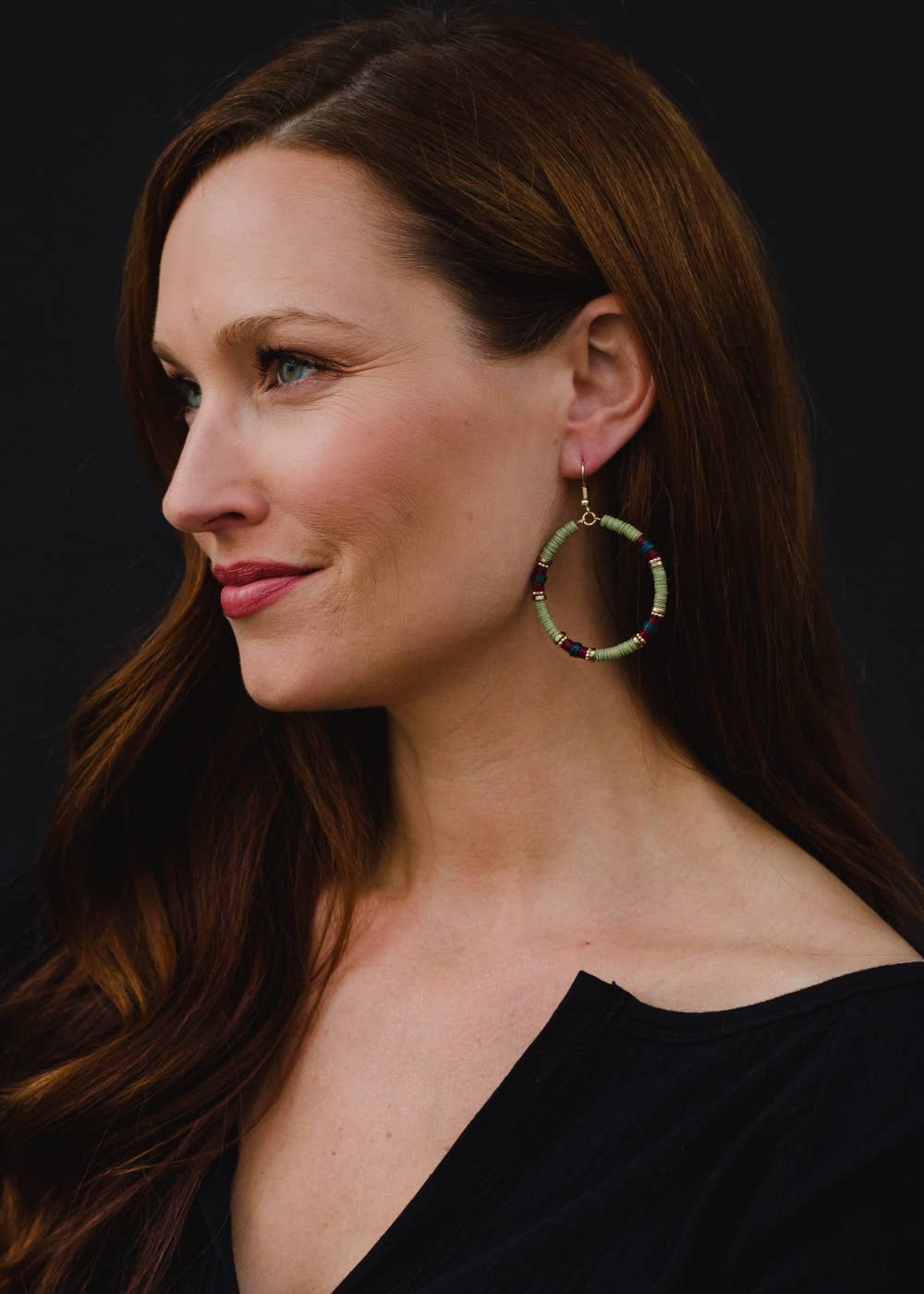 Green Beaded Hoop Dangle Earrings - La Vie Est Belle