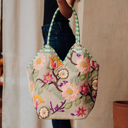 Green, Mint & Multicolored Floral Tote - La Vie Est Belle