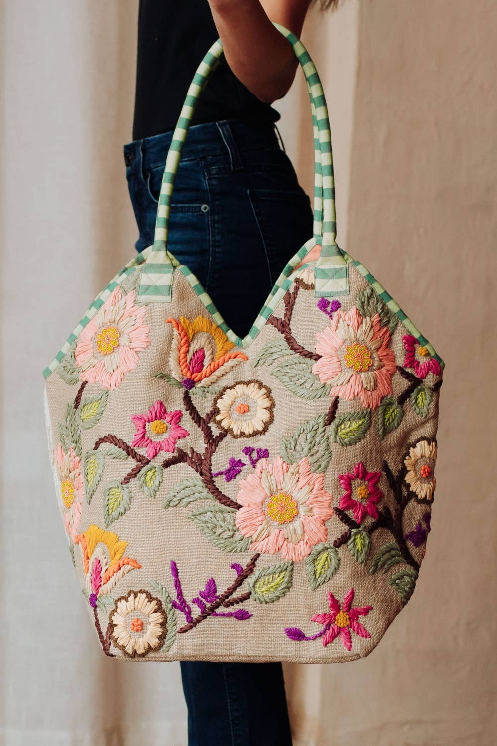 Green, Mint & Multicolored Floral Tote - La Vie Est Belle