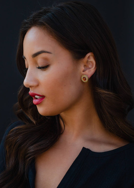Green, Mint & Orange Beaded Stud Earrings - La Vie Est Belle