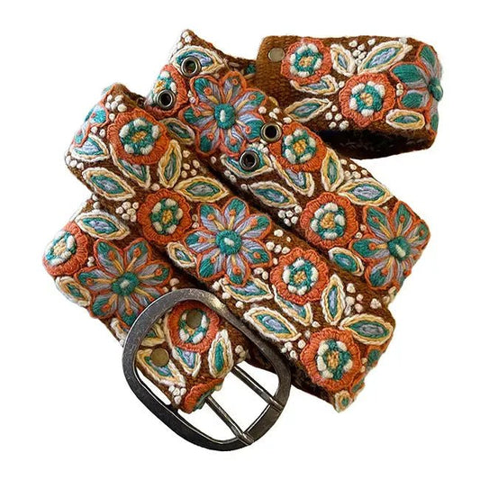 Ground Cover Floral Embroidered Wool Belt - La Vie Est Belle