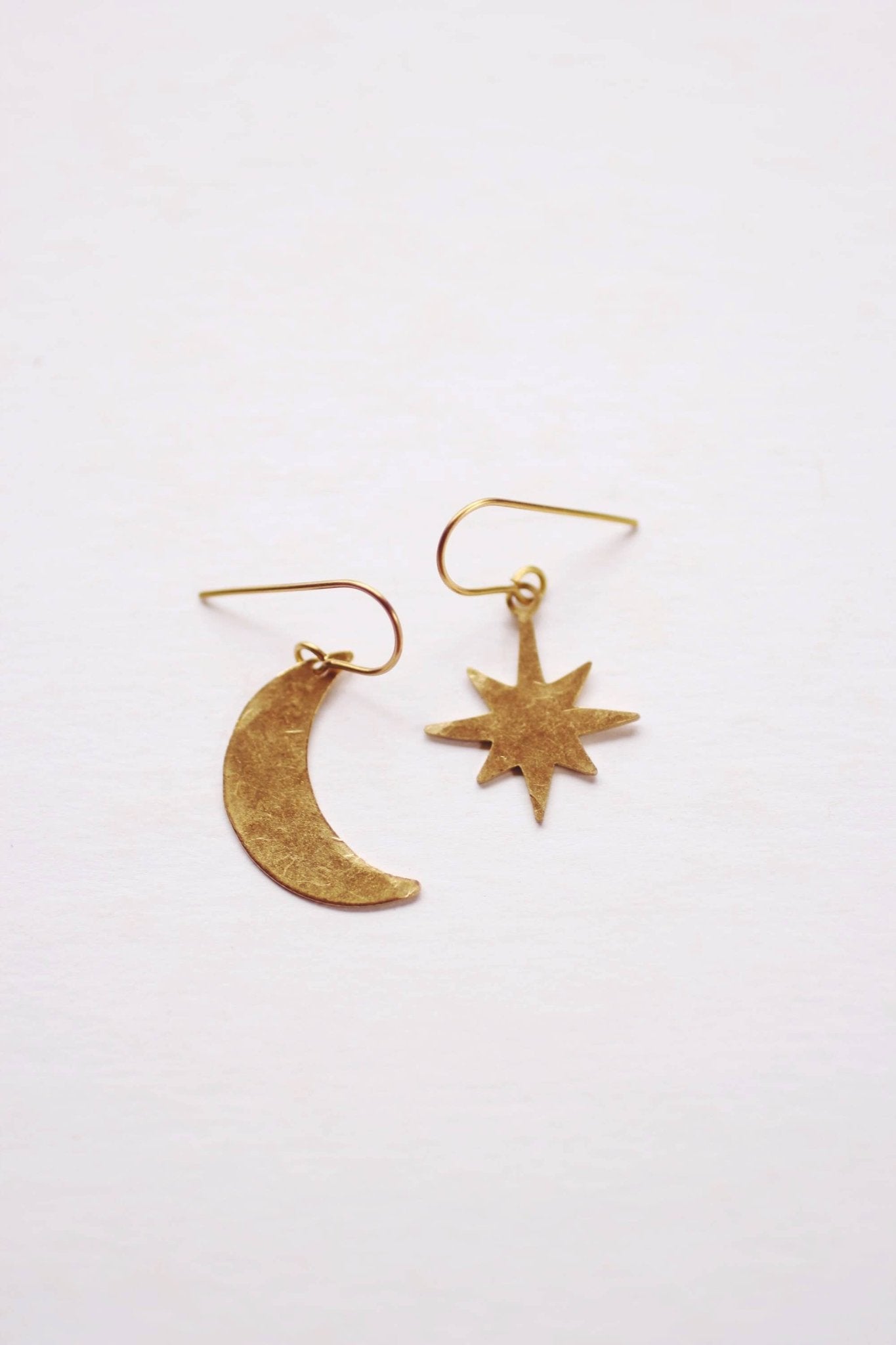 Hammered Moon Star Earrings - La Vie Est Belle