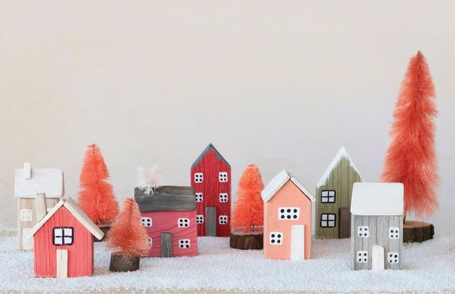 Hand - Painted Paulownia Wood Houses, Multi Color - La Vie Est Belle