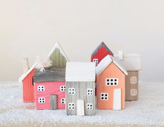 Hand - Painted Paulownia Wood Houses, Multi Color - La Vie Est Belle