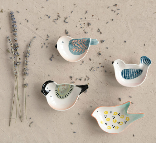 Hand - Painted Stoneware Bird Shaped Dish, 4 Styles - La Vie Est Belle