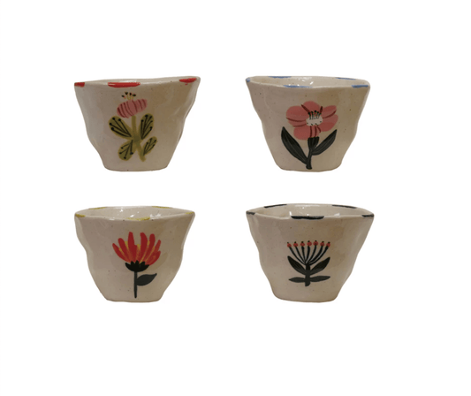 Hand - Painted Stoneware Bowl or Flowerpot with Flower Image, 4 Styles - La Vie Est Belle