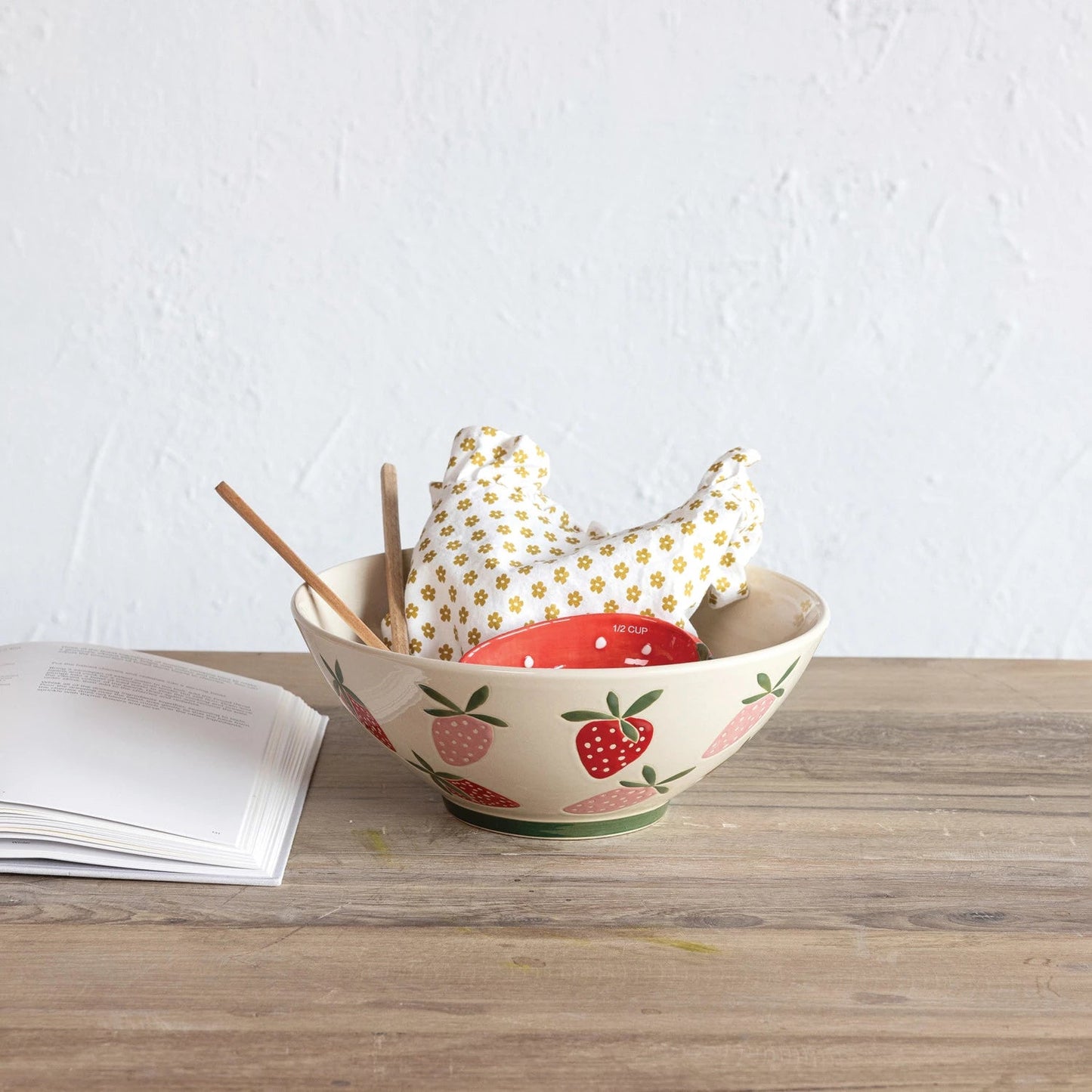 Hand - Painted Stoneware Bowl w/ Wax Relief Strawberries - La Vie Est Belle
