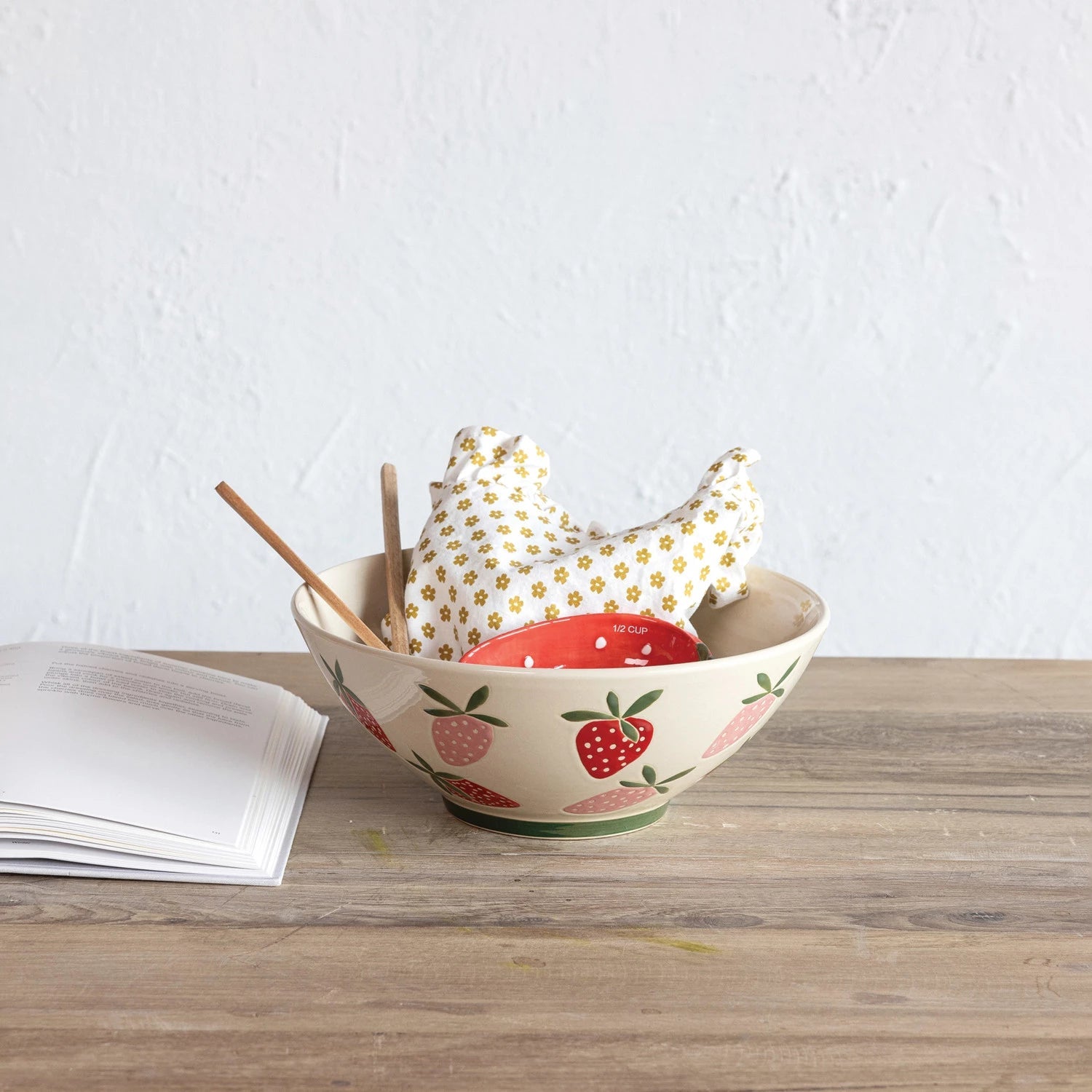 Hand - Painted Stoneware Bowl w/ Wax Relief Strawberries - La Vie Est Belle