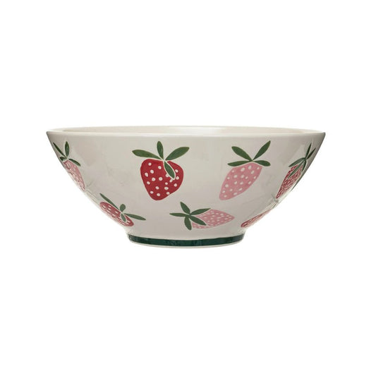 Hand - Painted Stoneware Bowl w/ Wax Relief Strawberries - La Vie Est Belle