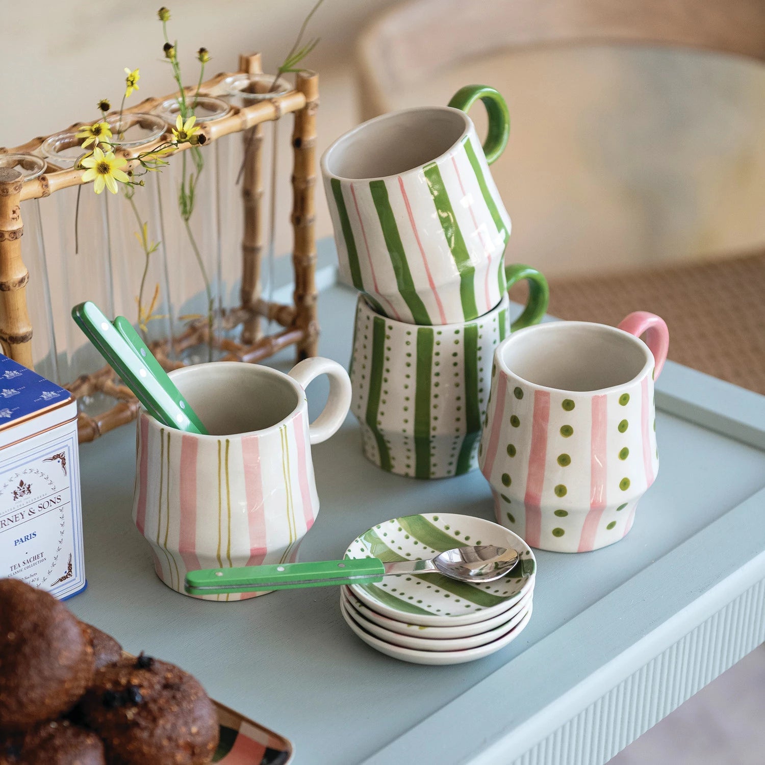 Hand - Painted Stoneware Dish with Striped Pattern, 4 Styles - La Vie Est Belle