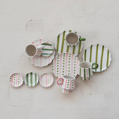 Hand - Painted Stoneware Dish with Striped Pattern, 4 Styles - La Vie Est Belle