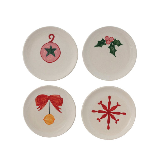 Hand-Painted Stoneware Plate with Holiday Image, 4 Styles (Each One Will Vary) - La Vie Est Belle