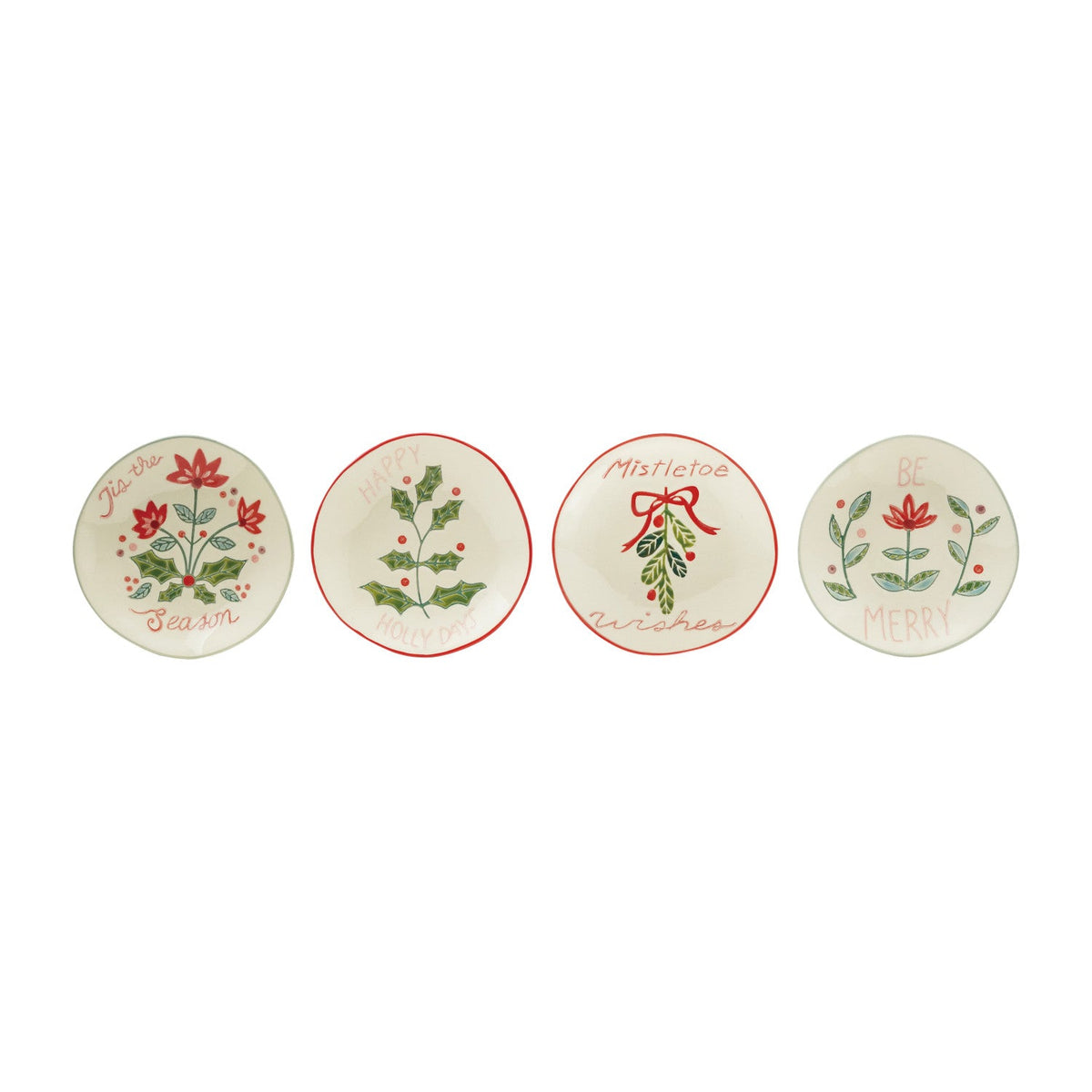 Hand-Painted Stoneware Plate with Wax Relief Holiday Botanicals & Saying, 4 Styles - La Vie Est Belle