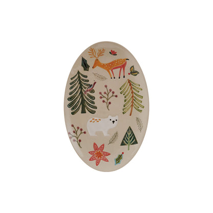 Hand-Painted Stoneware Platter with Wax Relief Animals & Seasonal Botanicals - La Vie Est Belle