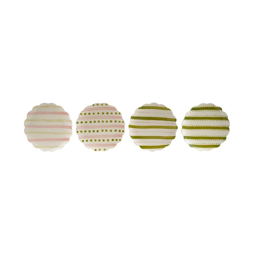 Hand - Painted Stoneware Scalloped Plate with Striped Pattern, 4 Styles - La Vie Est Belle
