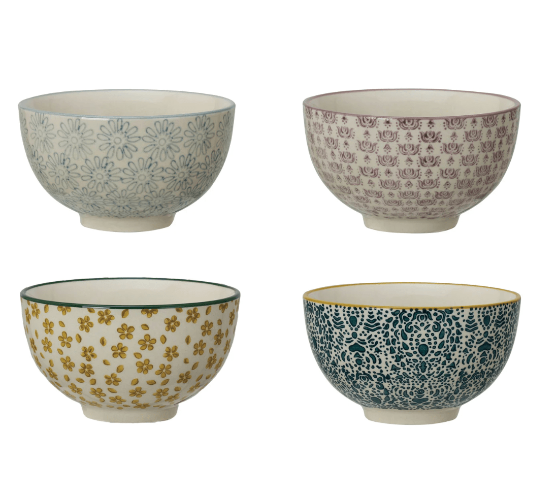 Hand - Stamped Stoneware Bowl w/ Pattern, 4 Styles - La Vie Est Belle