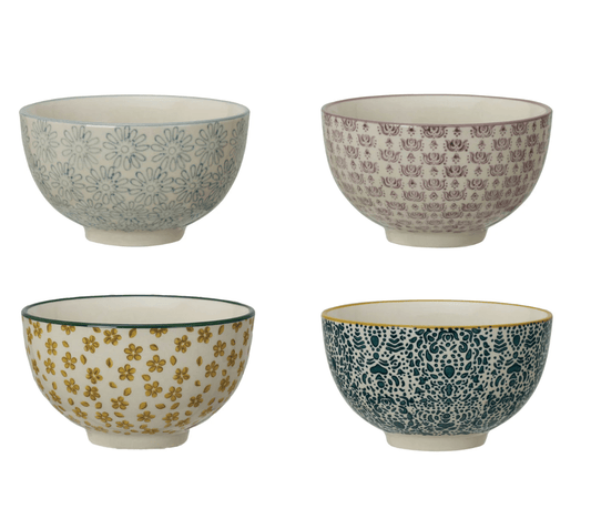 Hand - Stamped Stoneware Bowl w/ Pattern, 4 Styles - La Vie Est Belle