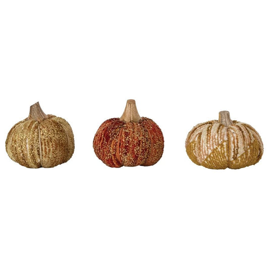 Handmade Cotton, Fabric Chenille & Mango Wood Pumpkin, 3 Styles - La Vie Est Belle