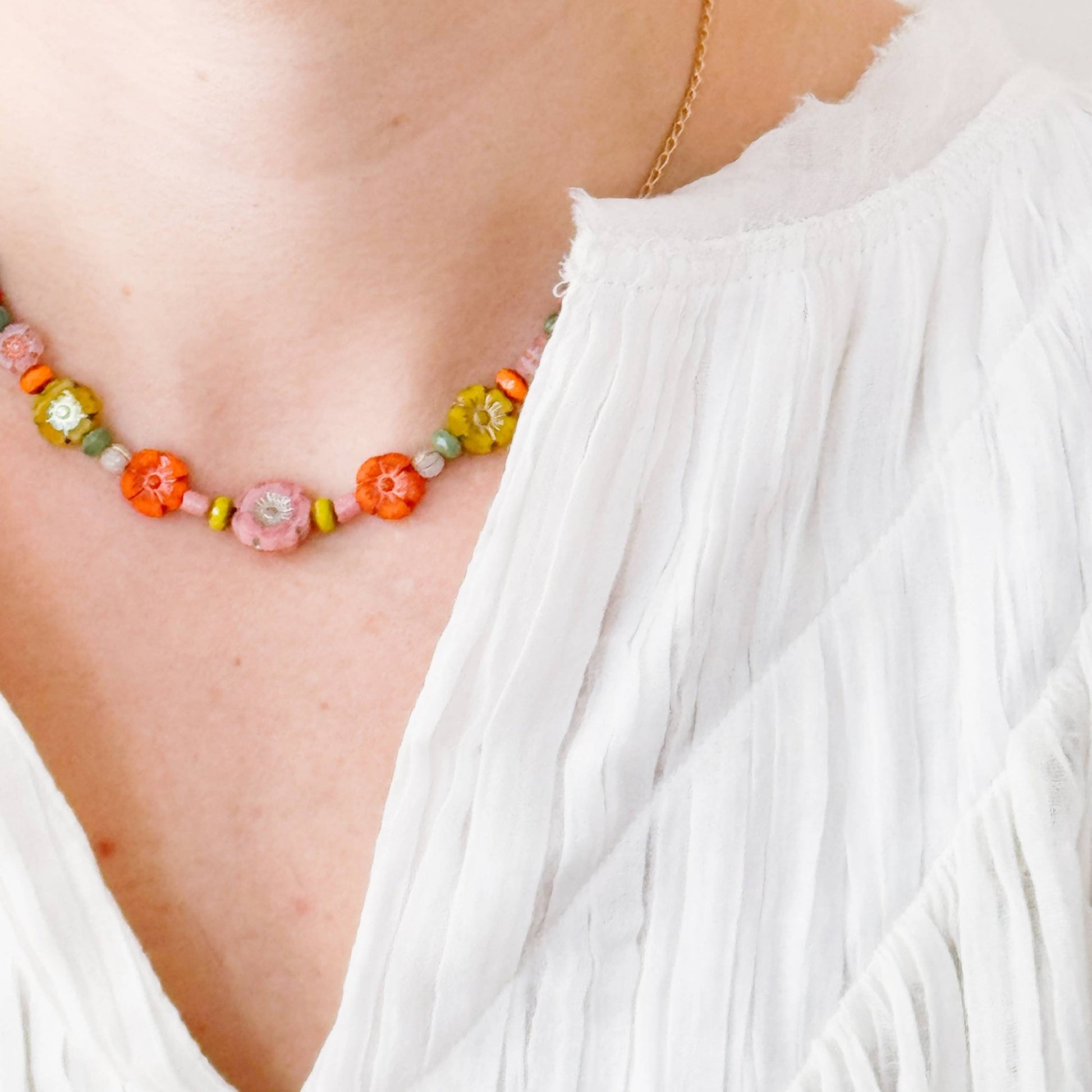 Handmade Dainty Flower Field Necklace For Spring - La Vie Est Belle
