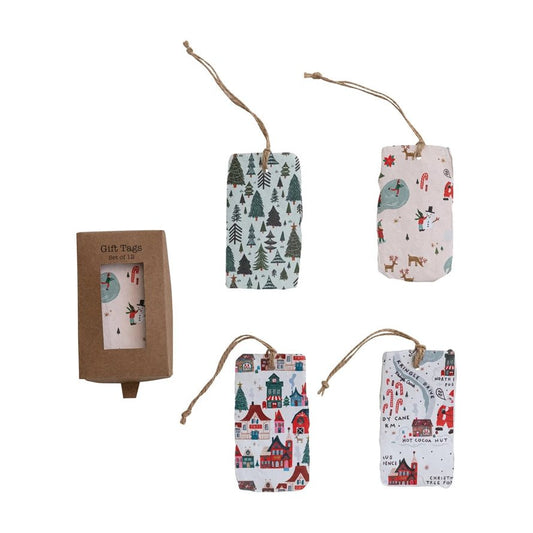 Handmade Gift Tags with North Pole Patterns, Boxed Set of 12 - La Vie Est Belle