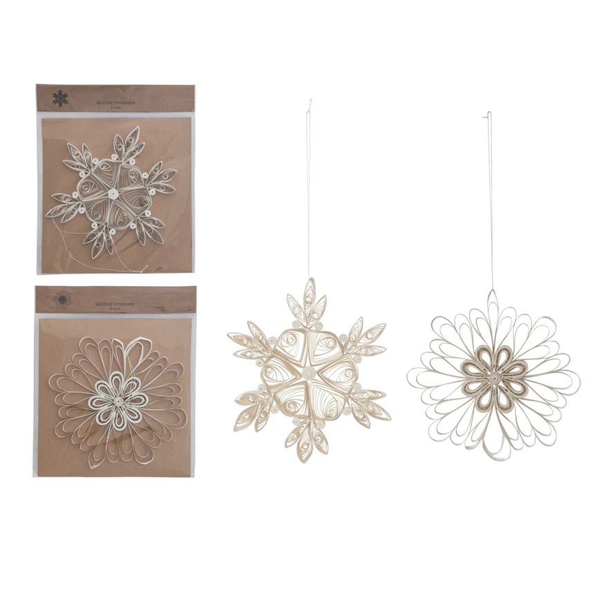 Handmade Quilling Snowflake Ornament, White, 2 Styles - La Vie Est Belle