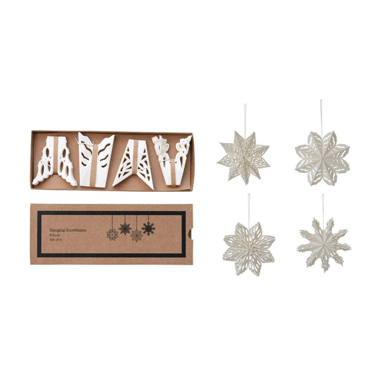 Handmade Recycled Paper Folding Snowflake Ornaments, Boxed Set of 4 - La Vie Est Belle