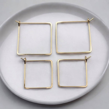Handmade Square Gold Hoop Earrings - Minimalist Style - La Vie Est Belle